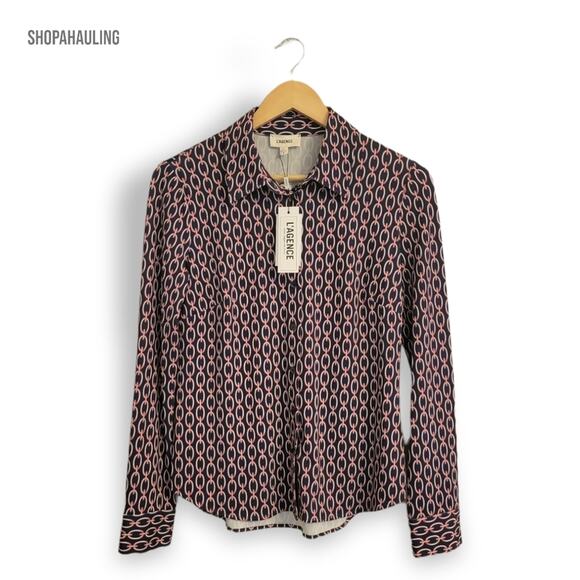 L'Agence - Harmony printed stretch chain motiff blue pink blouse - Size Small - Picture 11 of 11
